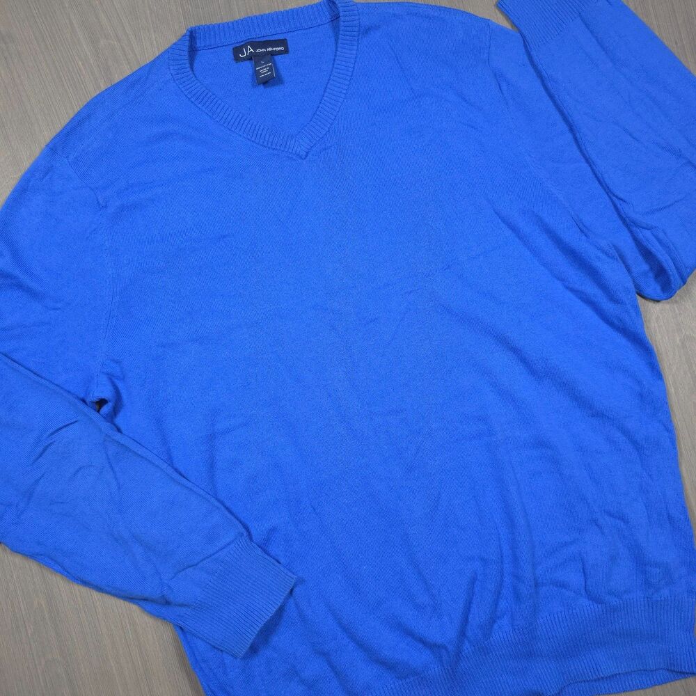 John Ashford Royal Blue 100% Cotton V-Neck Sweater